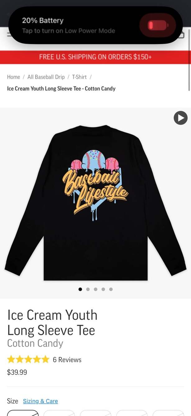 Baseball Lifestyle 101 Ice Cream Youth Long Sleeve Tee Youth Medium Black